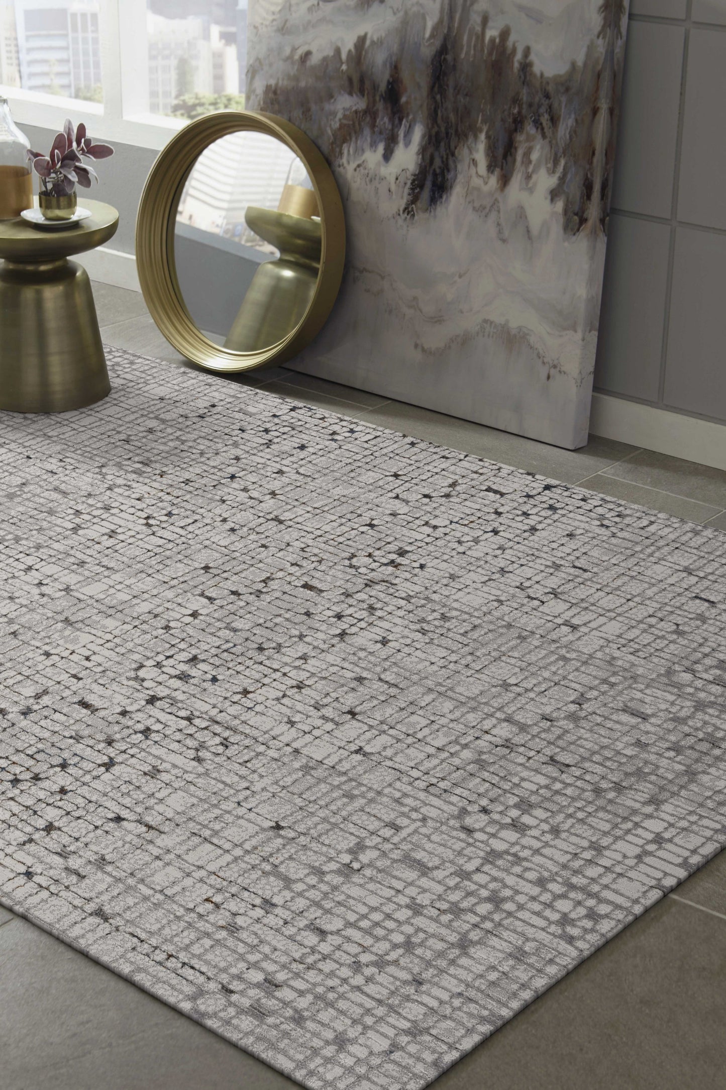 7' Gray And Black Abstract Area Rug-3