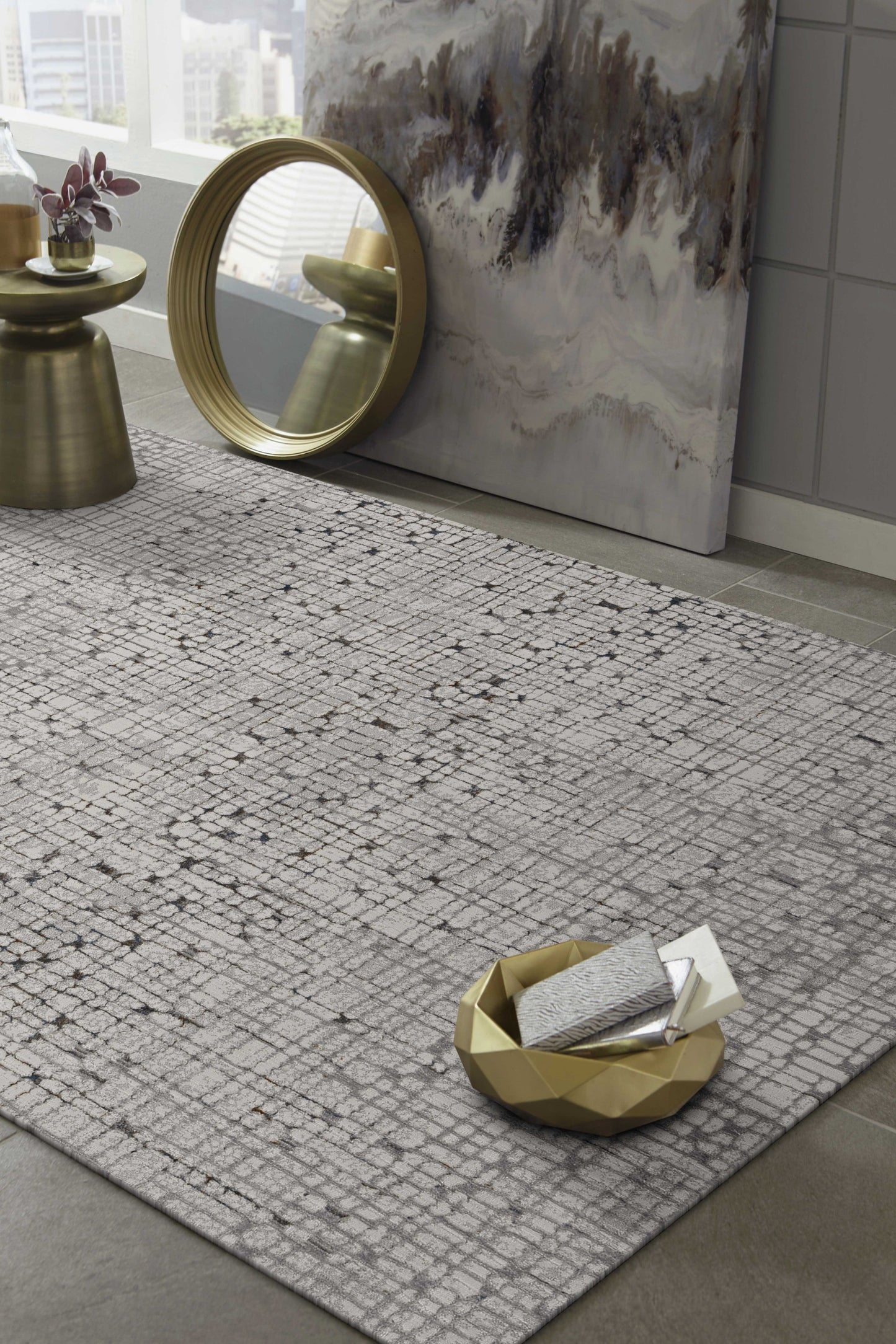 7' Gray And Black Abstract Area Rug-4