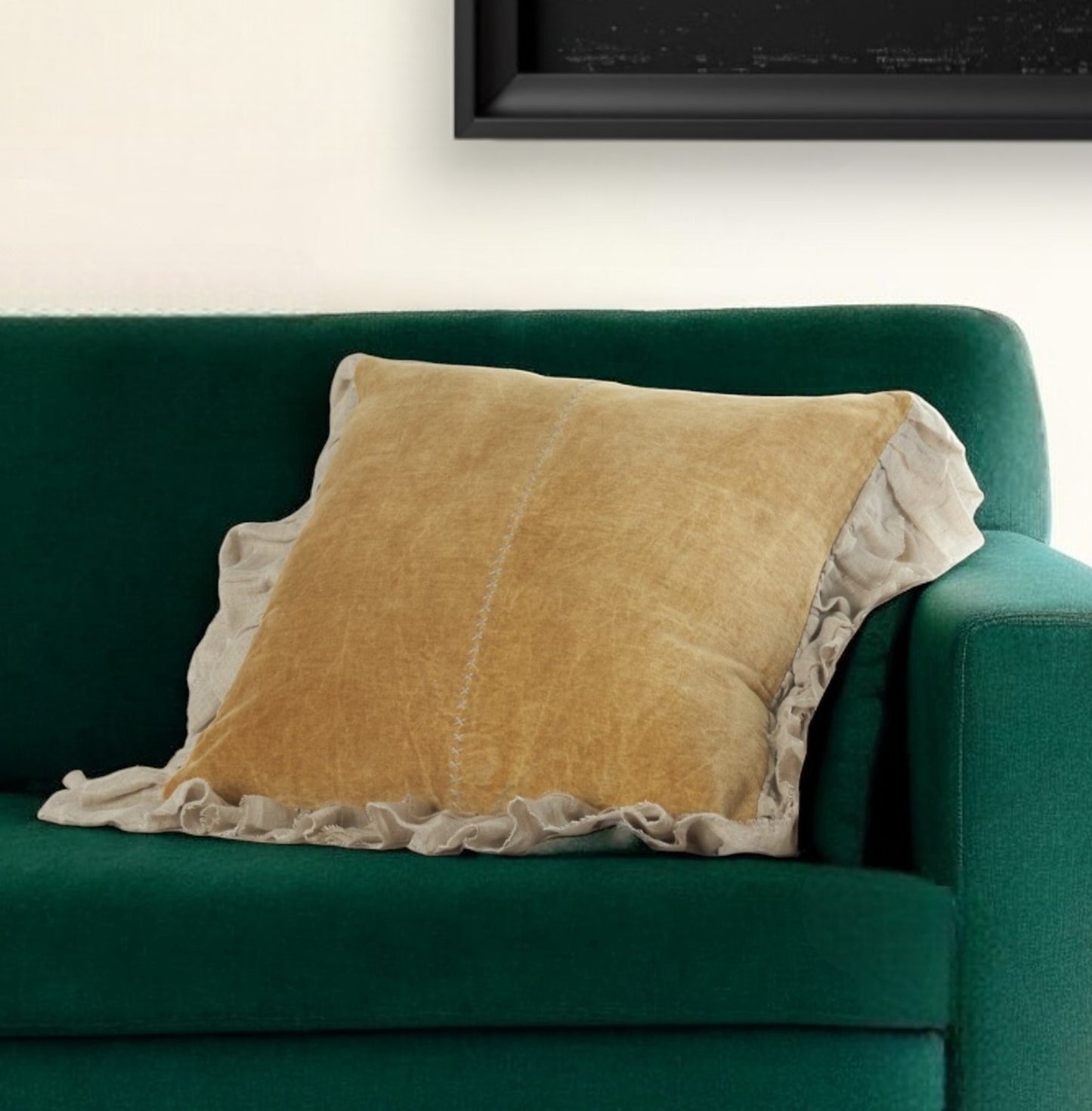 Wide Tasseled Marble Yellow Throw Pillow-0