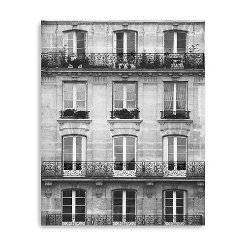 20" x 16" Balcony View Black and White Photo Real Canvas Wall Art-2