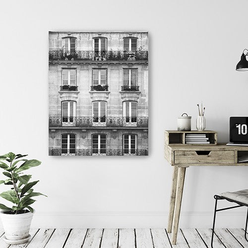 20" x 16" Balcony View Black and White Photo Real Canvas Wall Art-3