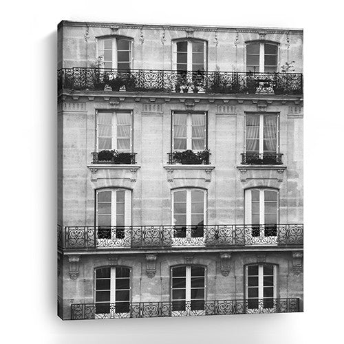 20" x 16" Balcony View Black and White Photo Real Canvas Wall Art-0