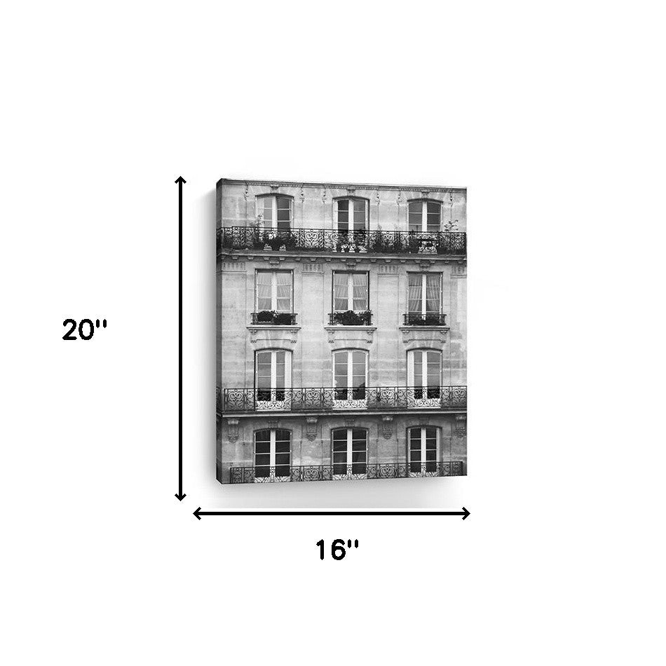 20" x 16" Balcony View Black and White Photo Real Canvas Wall Art-4