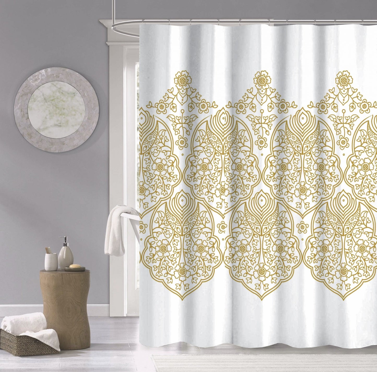 Gold Decorative Medallion Shower Curtain-0