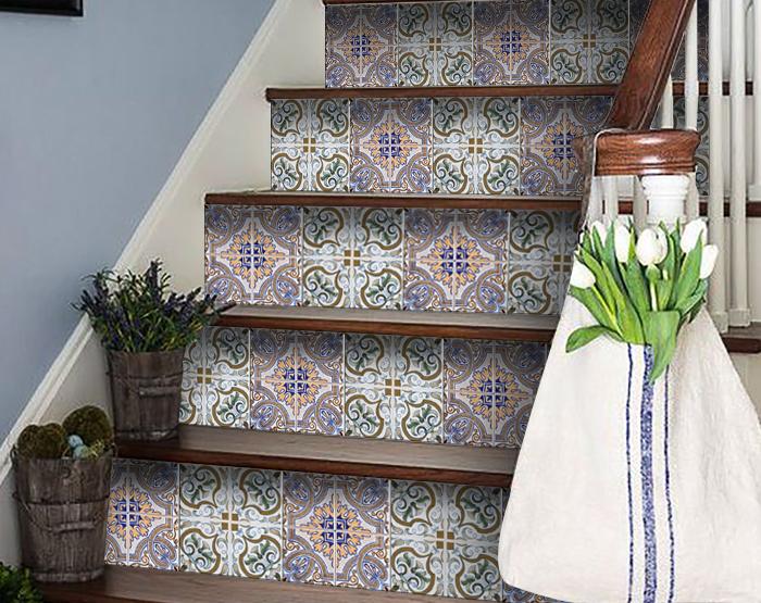 6" X 6" Muted Pastel Scroll Peel And Stick Tiles-8
