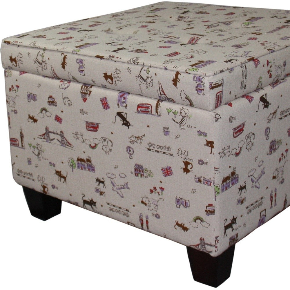 25" Tan Linen and Black Storage Ottoman-4
