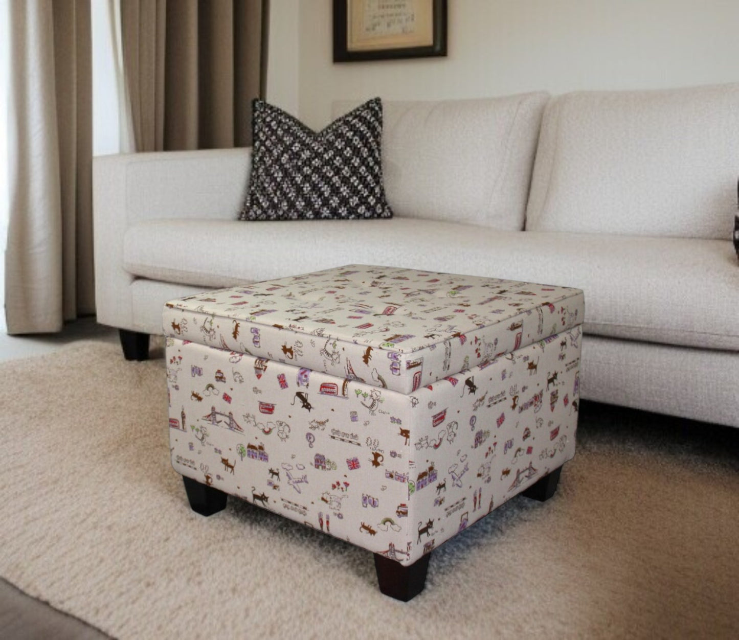 25" Tan Linen and Black Storage Ottoman-0
