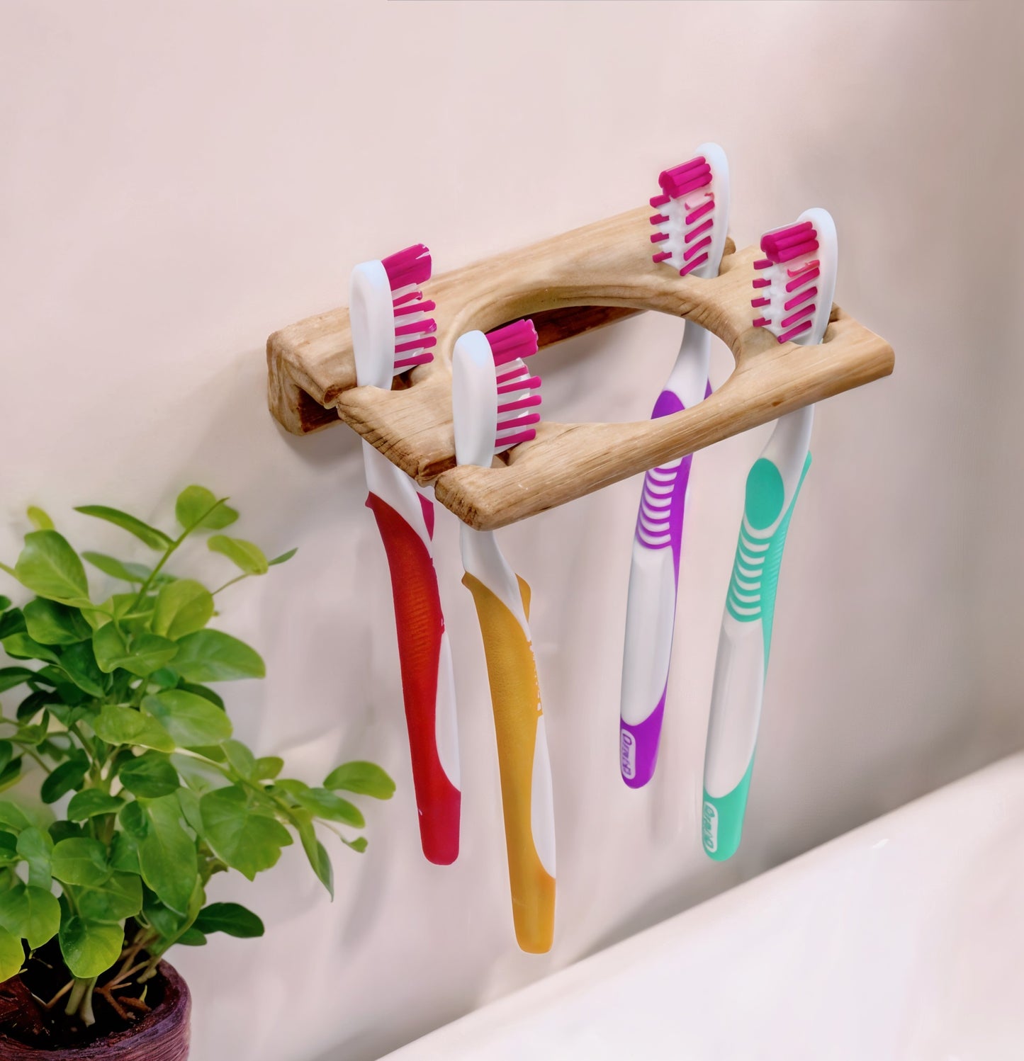 Traditional Solid Teak Wall Mount Cup and Toothbrush Holder-0