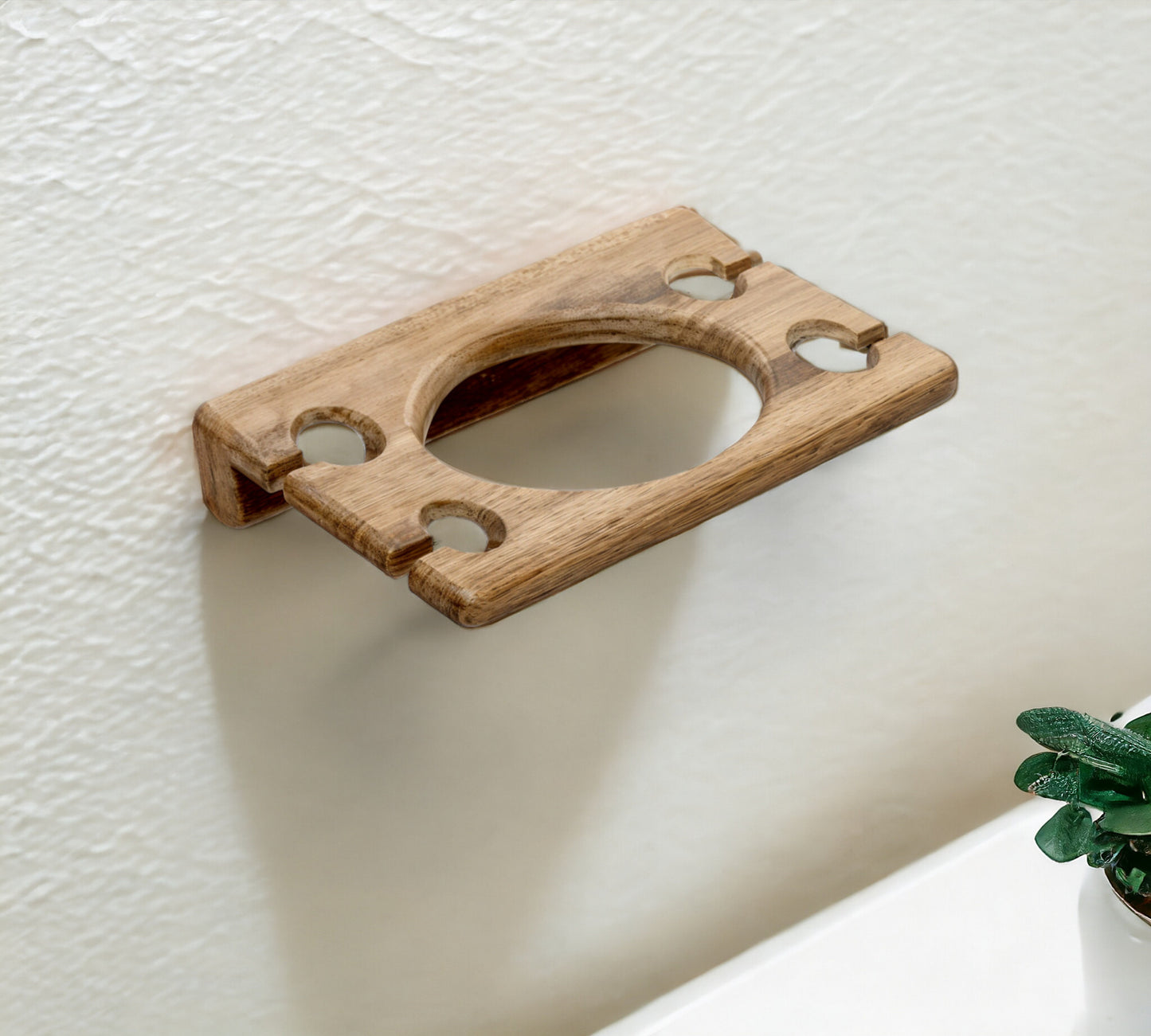 Traditional Solid Teak Wall Mount Cup and Toothbrush Holder-1