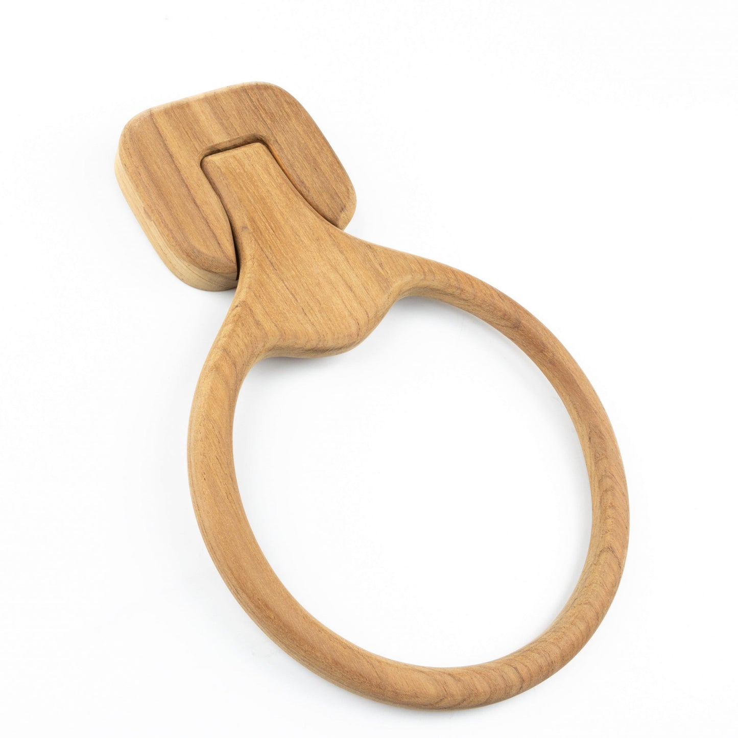 Natural Solid Teak Wood Wall Mount Towel Ring-2