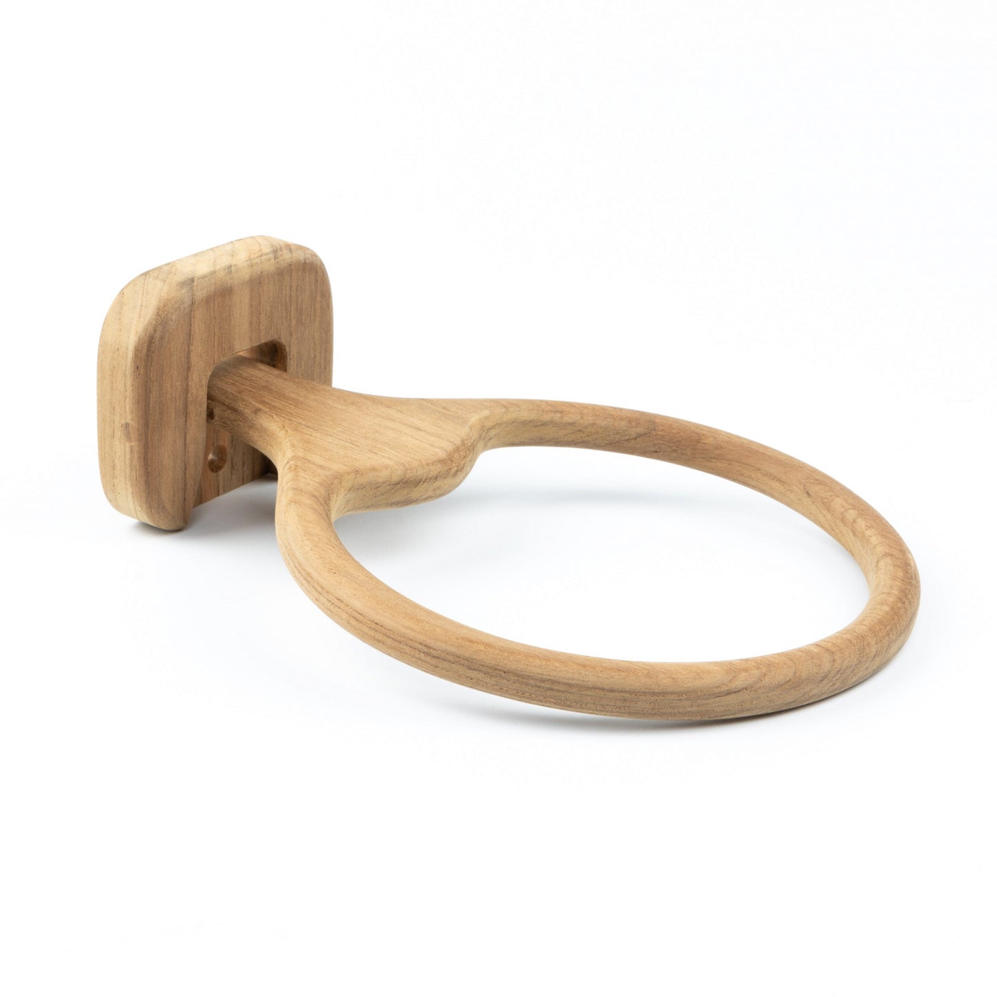 Natural Solid Teak Wood Wall Mount Towel Ring-4