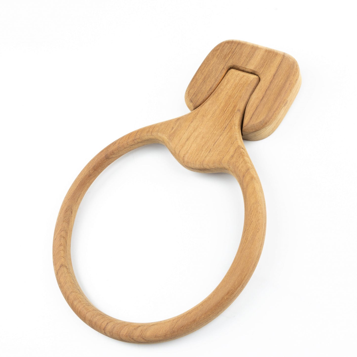 Natural Solid Teak Wood Wall Mount Towel Ring-3