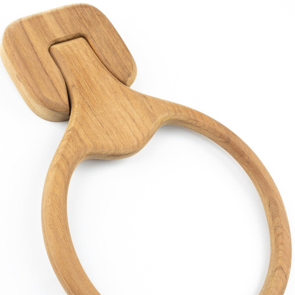 Natural Solid Teak Wood Wall Mount Towel Ring-5