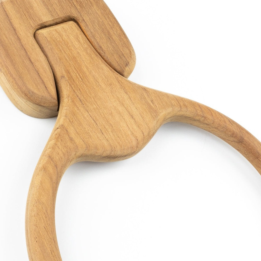 Natural Solid Teak Wood Wall Mount Towel Ring-6