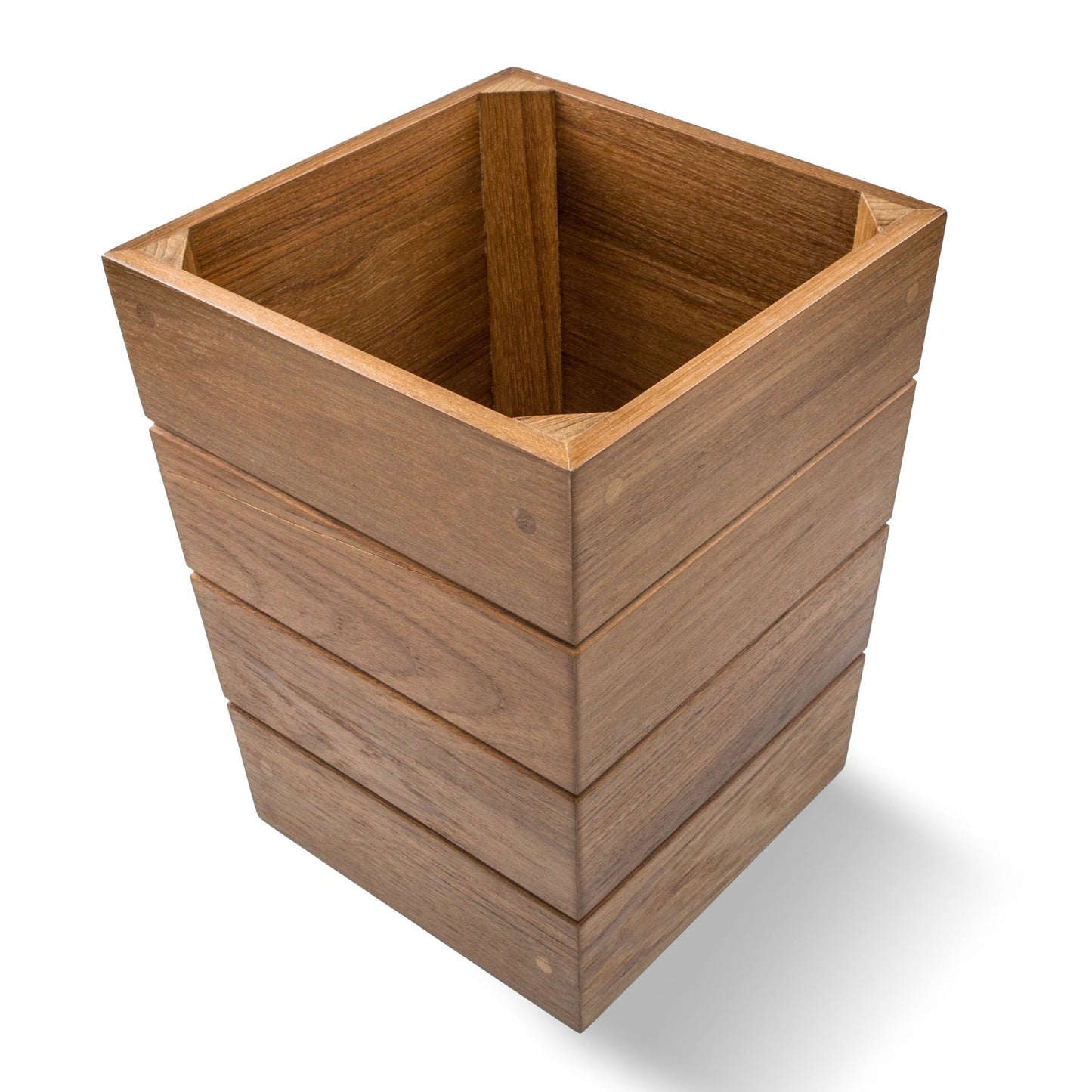 10" Traditional Solid Teak Small Waste Basket-1
