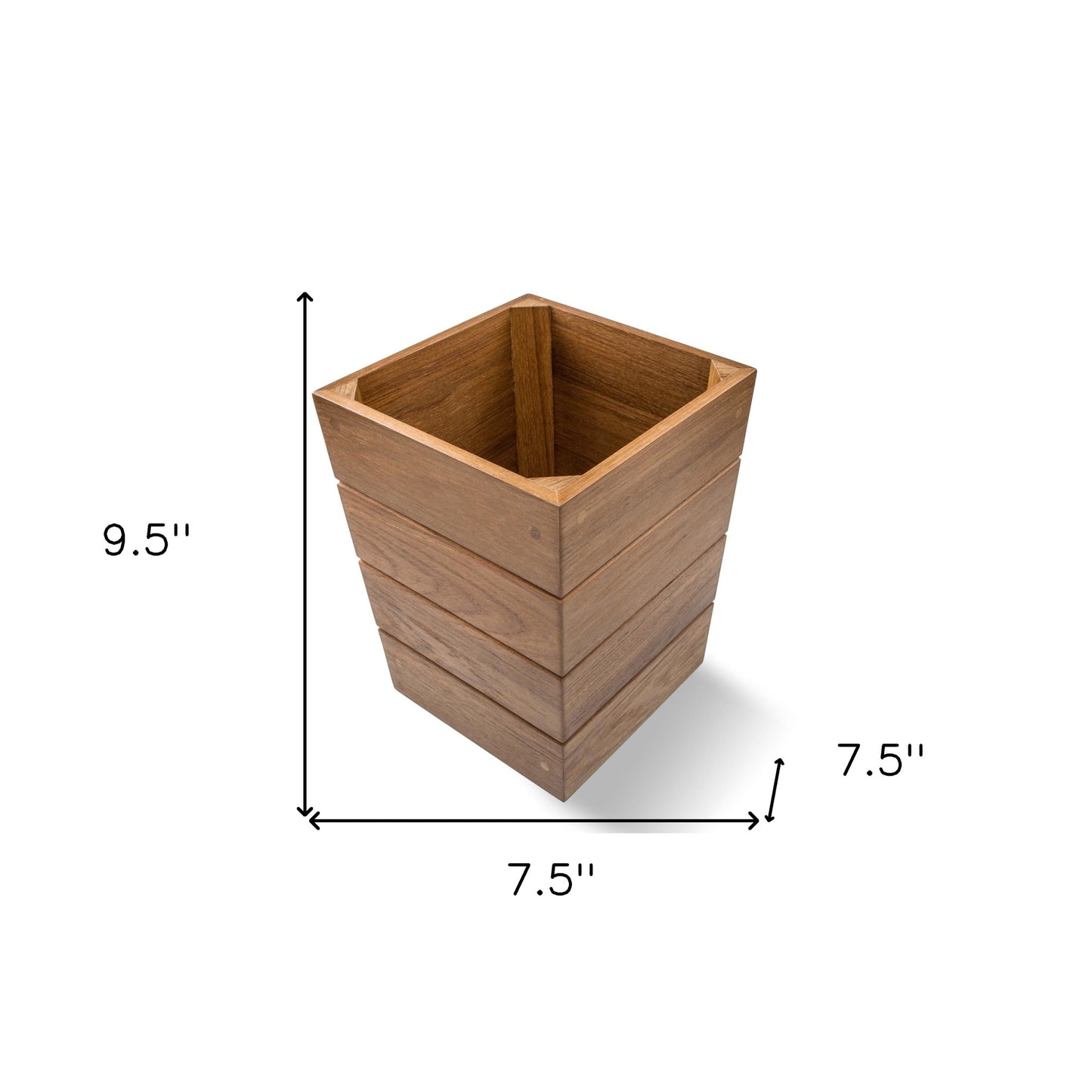 10" Traditional Solid Teak Small Waste Basket-7