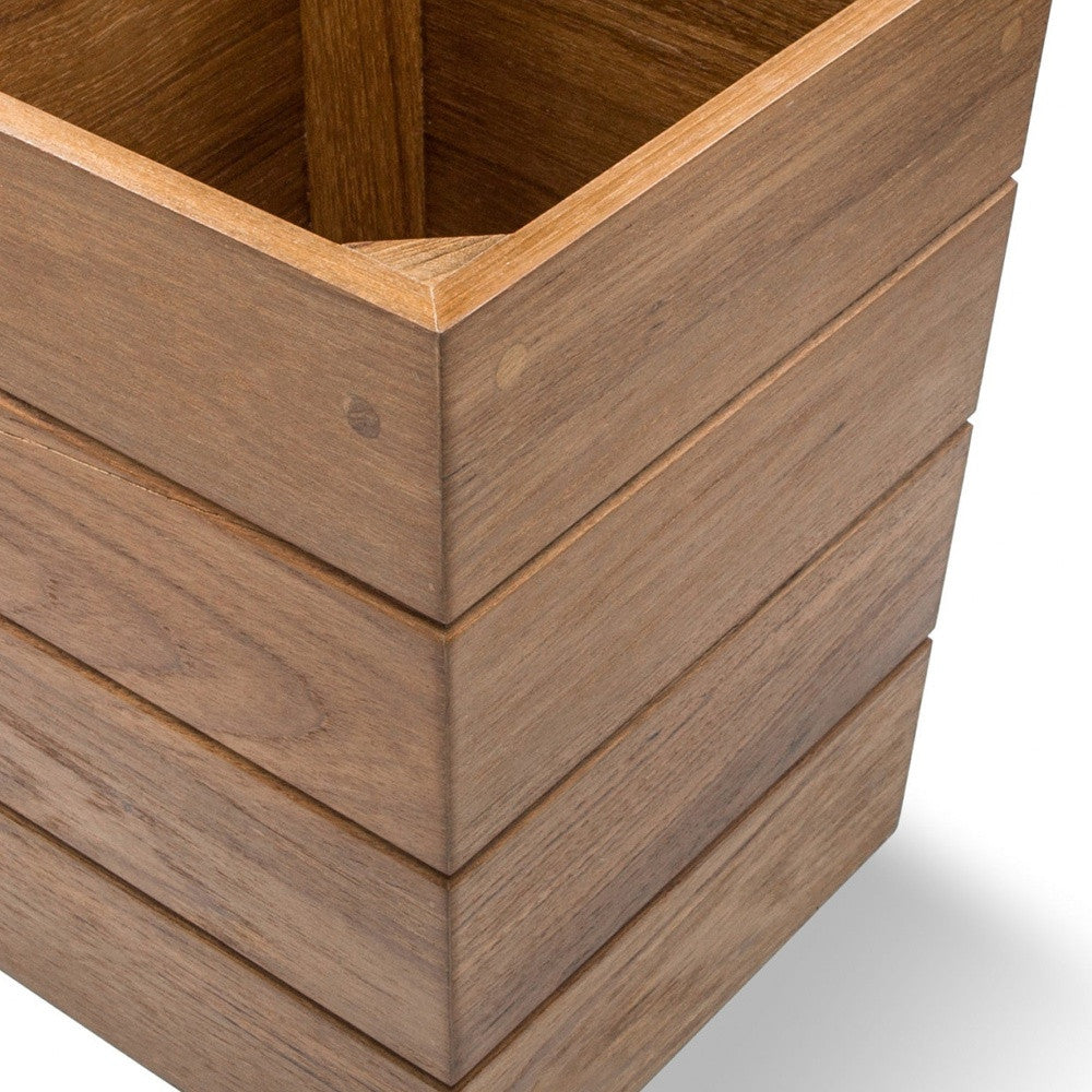 10" Traditional Solid Teak Small Waste Basket-5