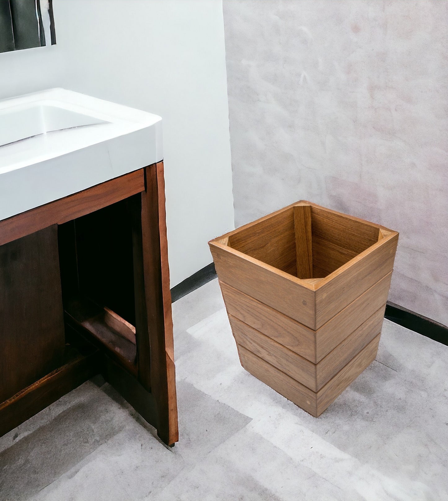 10" Traditional Solid Teak Small Waste Basket-0