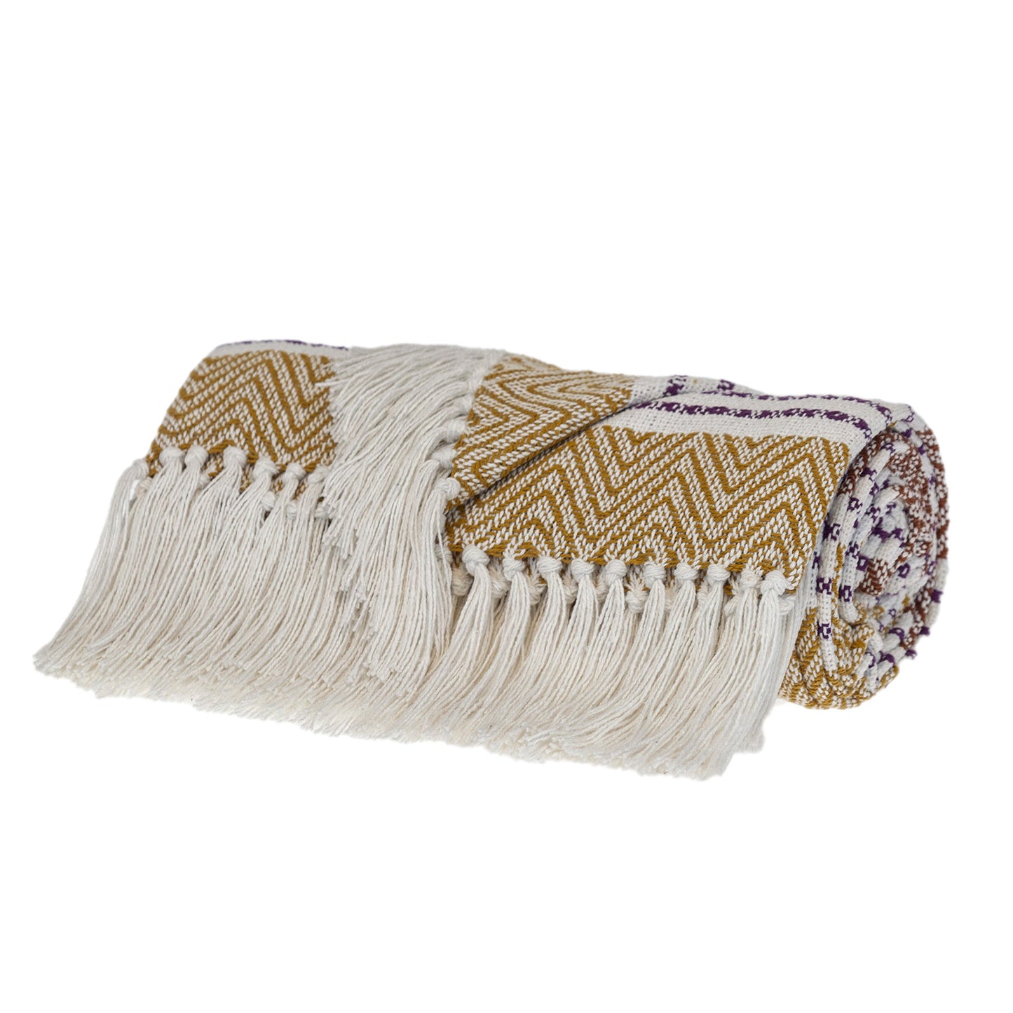 Mustard Woven Cotton Striped Throw Blanket-0