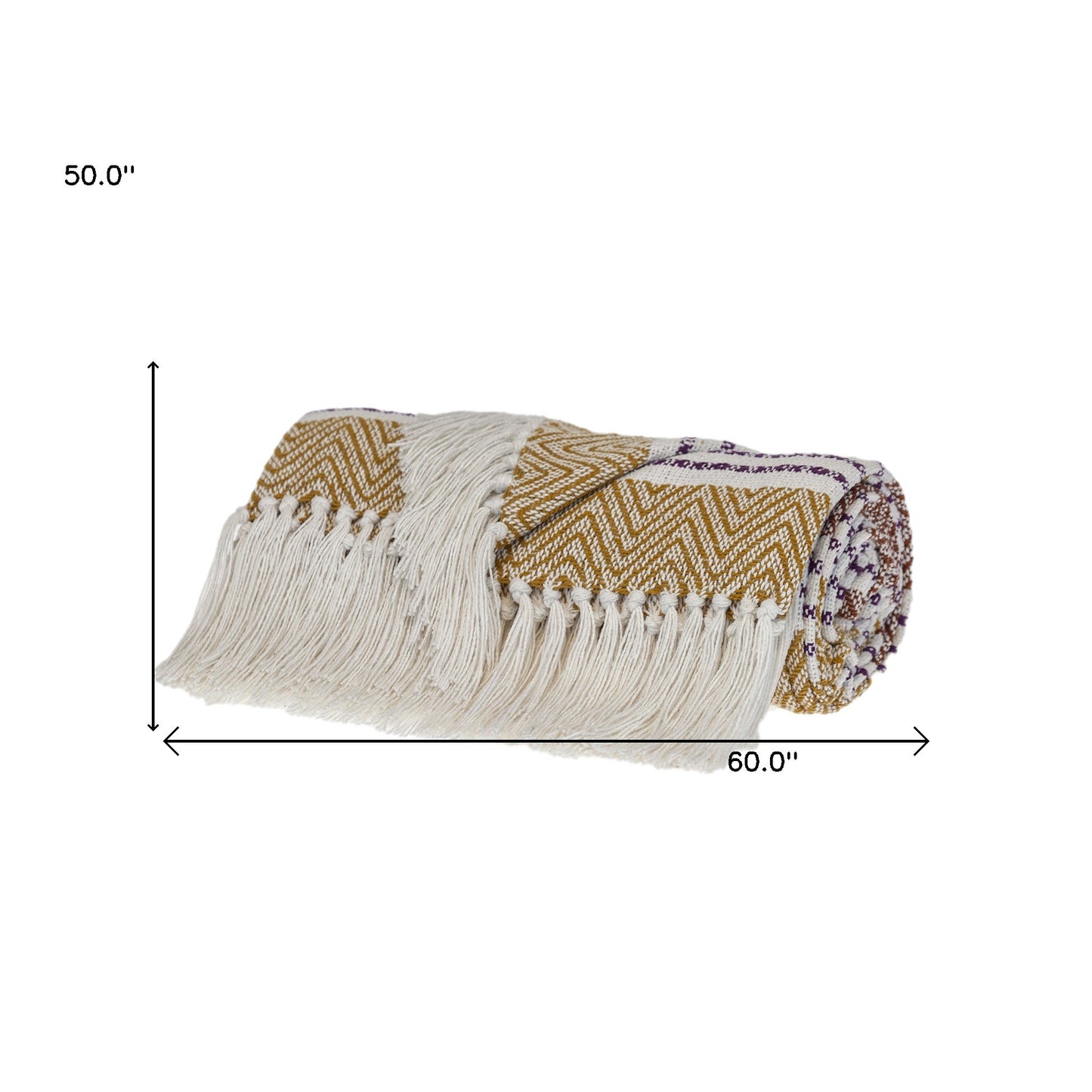 Mustard Woven Cotton Striped Throw Blanket-2