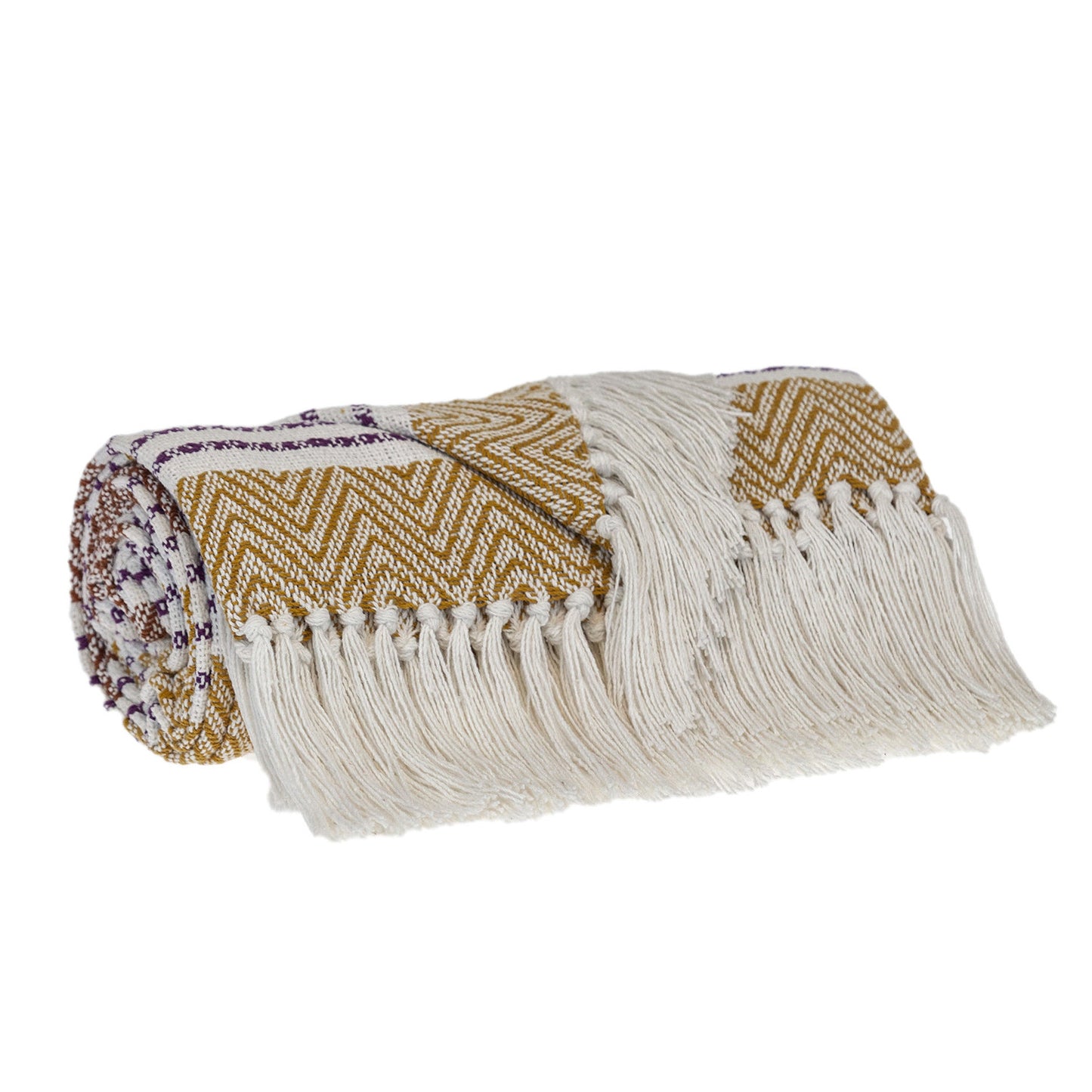 Mustard Woven Cotton Striped Throw Blanket-1