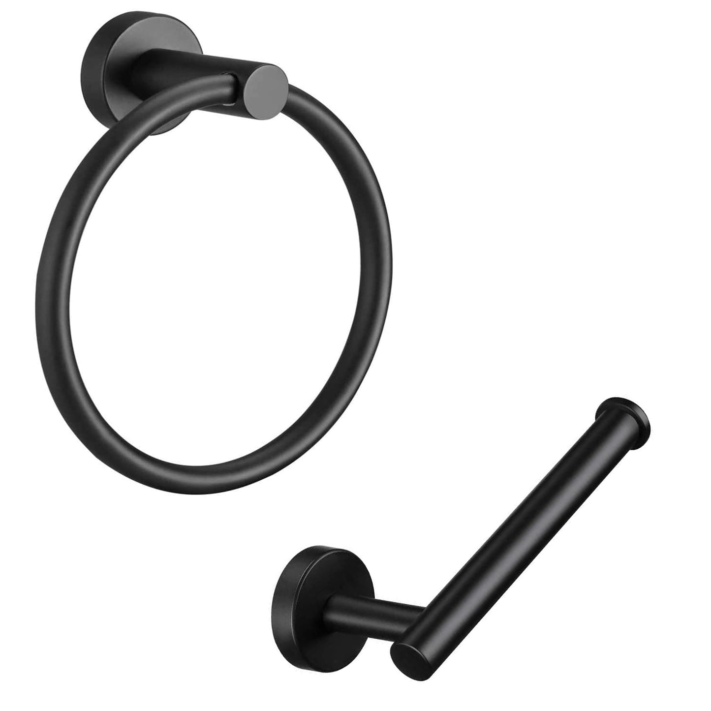 Set of Two Black Stainless Steel Wall Mount Towel Ring and Toilet Paper Holder-1