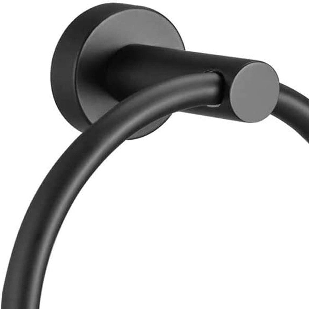 Set of Two Black Stainless Steel Wall Mount Towel Ring and Toilet Paper Holder-5