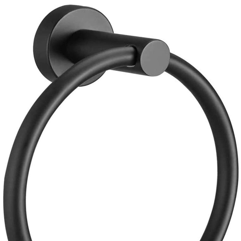 Set of Two Black Stainless Steel Wall Mount Towel Ring and Toilet Paper Holder-6