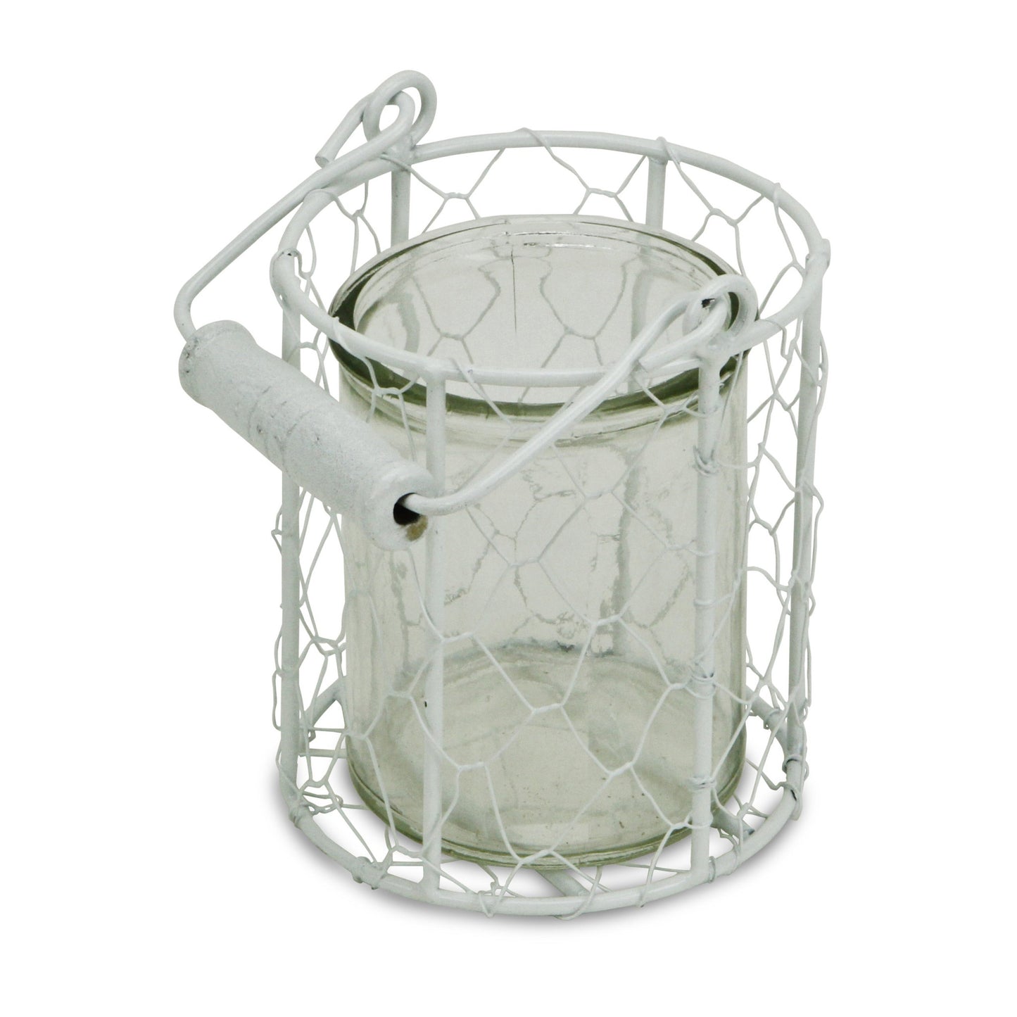 5" White Metal Tabletop Lantern Candle Holder-1