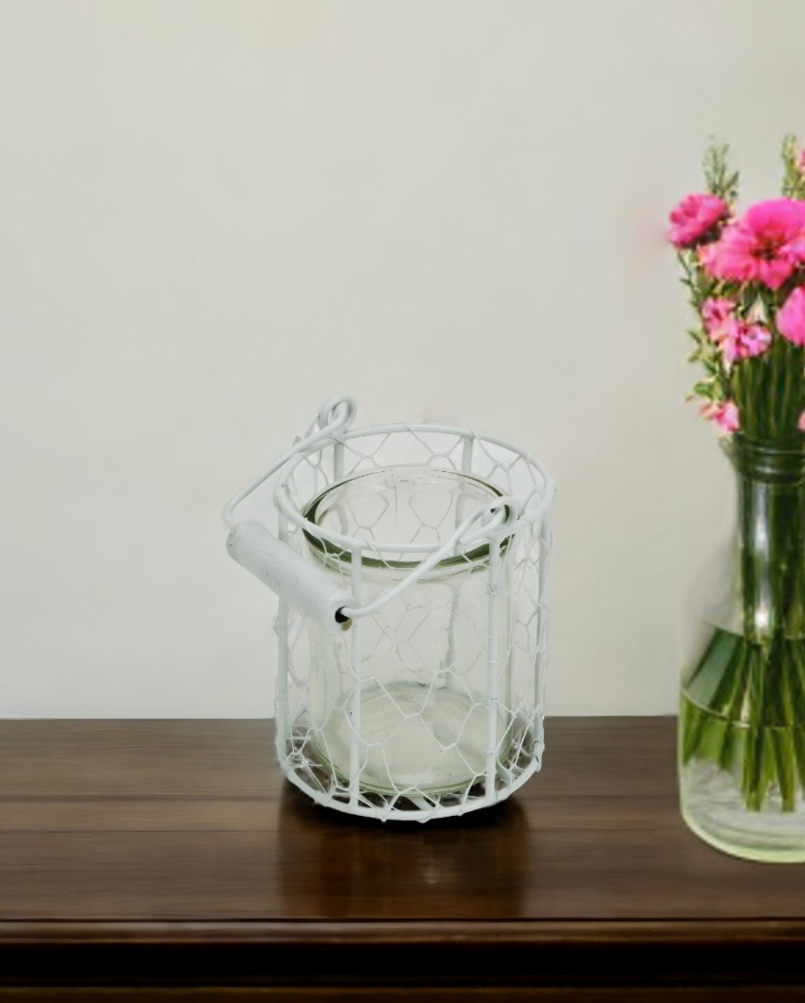 5" White Metal Tabletop Lantern Candle Holder-3
