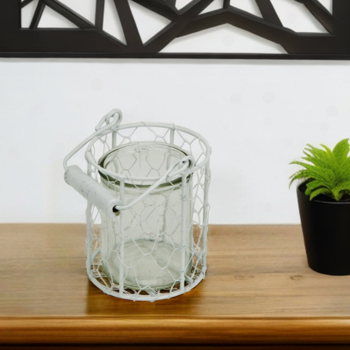 5" White Metal Tabletop Lantern Candle Holder-2