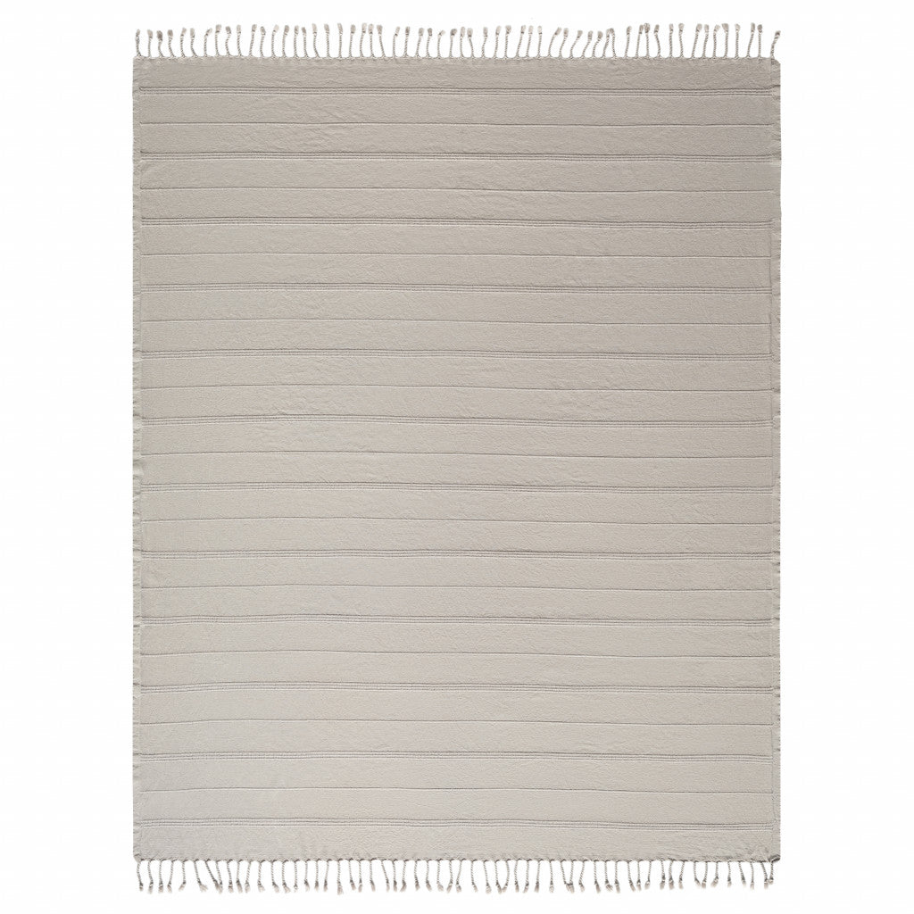 Beige Woven Cotton Striped Throw Blanket-2