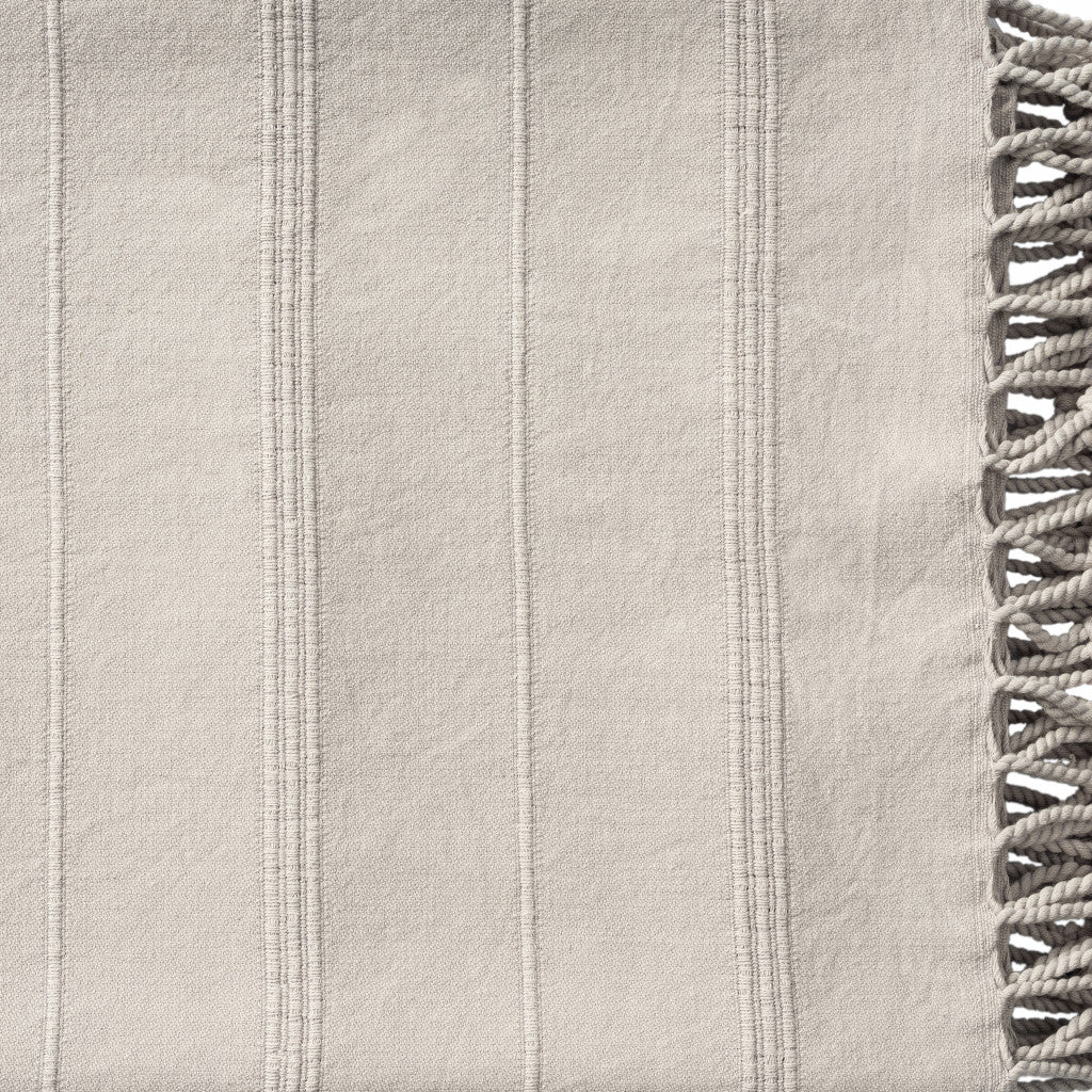 Beige Woven Cotton Striped Throw Blanket-7