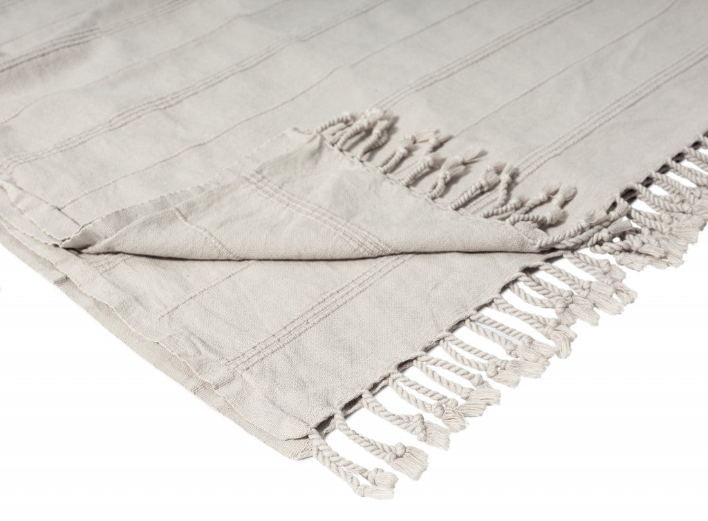 Beige Woven Cotton Striped Throw Blanket-5