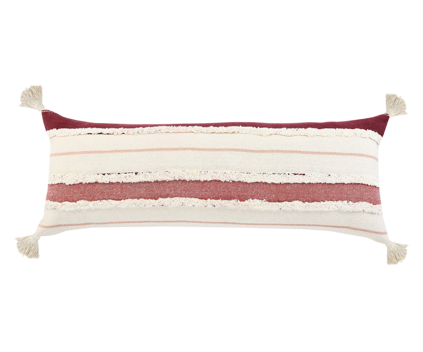 14" X 36" Red And Off-White 100% Cotton Striped Zippered Pillow-0