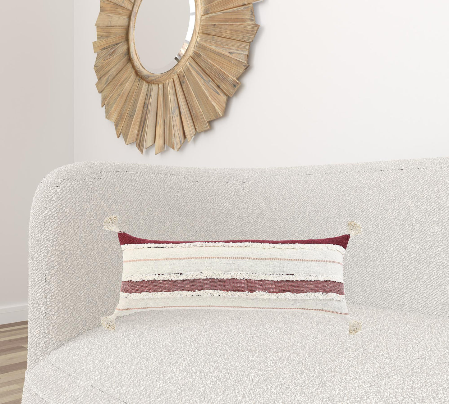 14" X 36" Red And Off-White 100% Cotton Striped Zippered Pillow-5