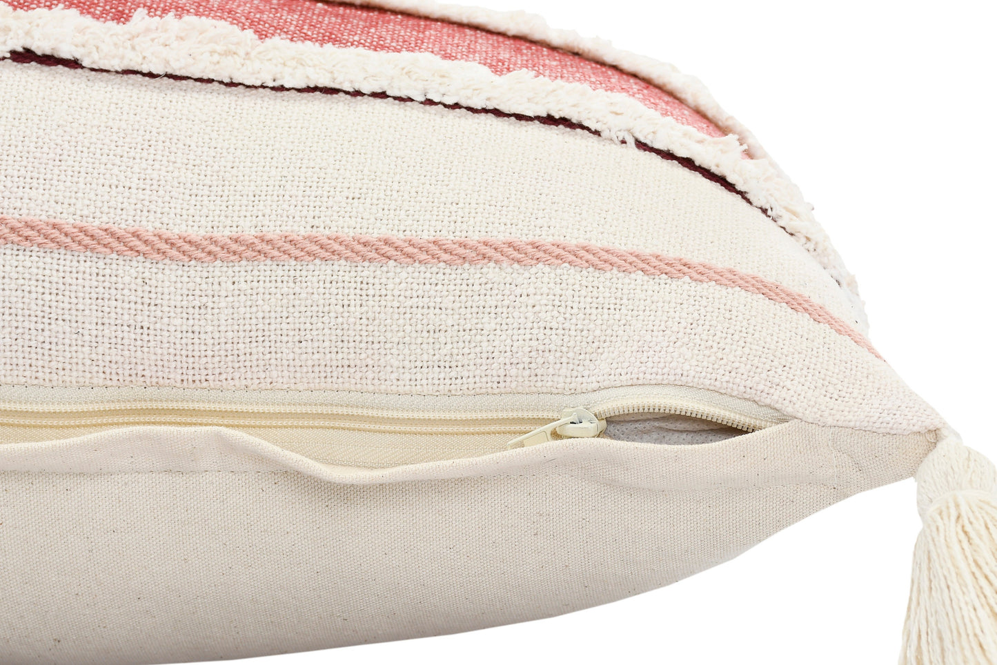 14" X 36" Red And Off-White 100% Cotton Striped Zippered Pillow-6