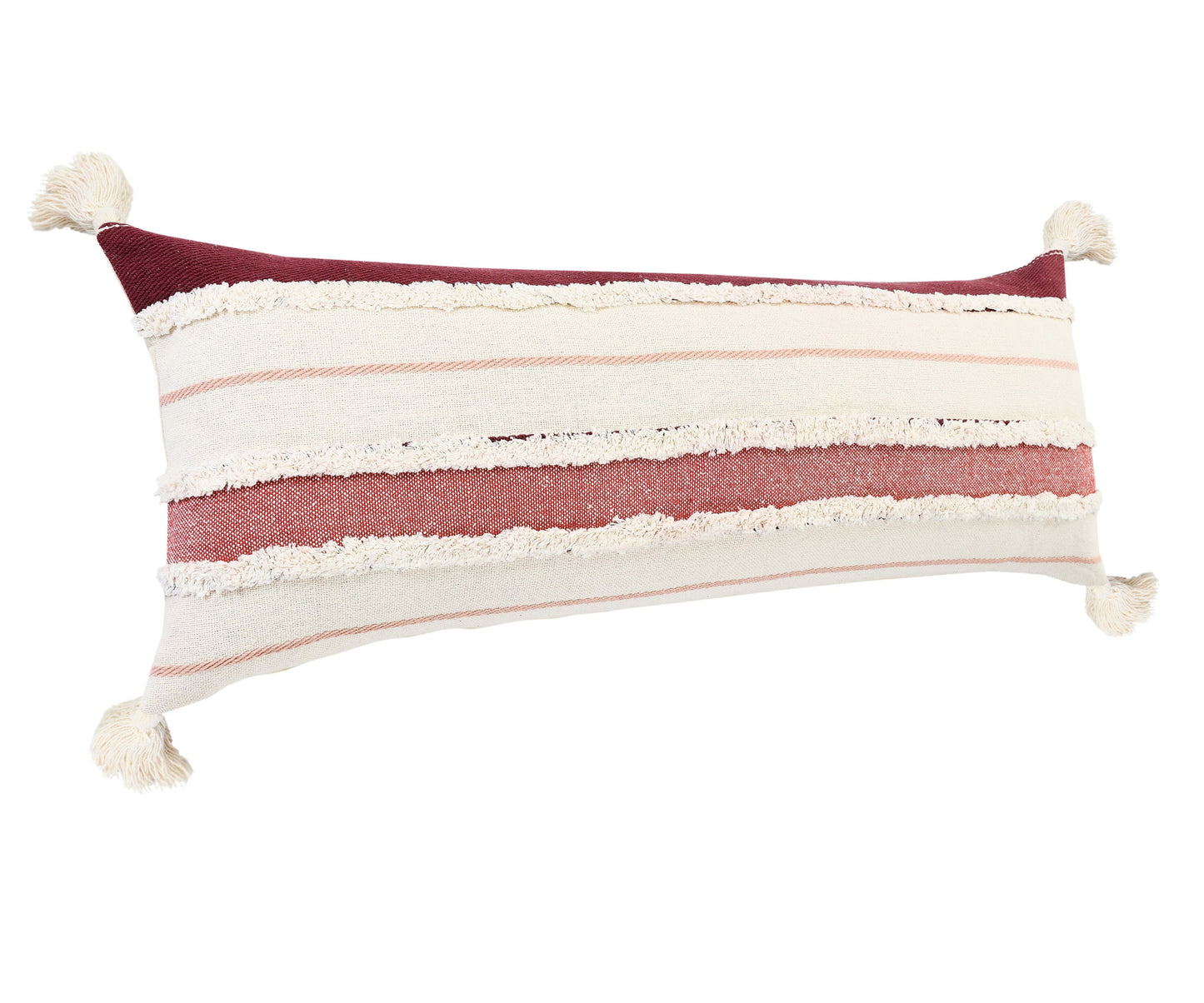 14" X 36" Red And Off-White 100% Cotton Striped Zippered Pillow-1