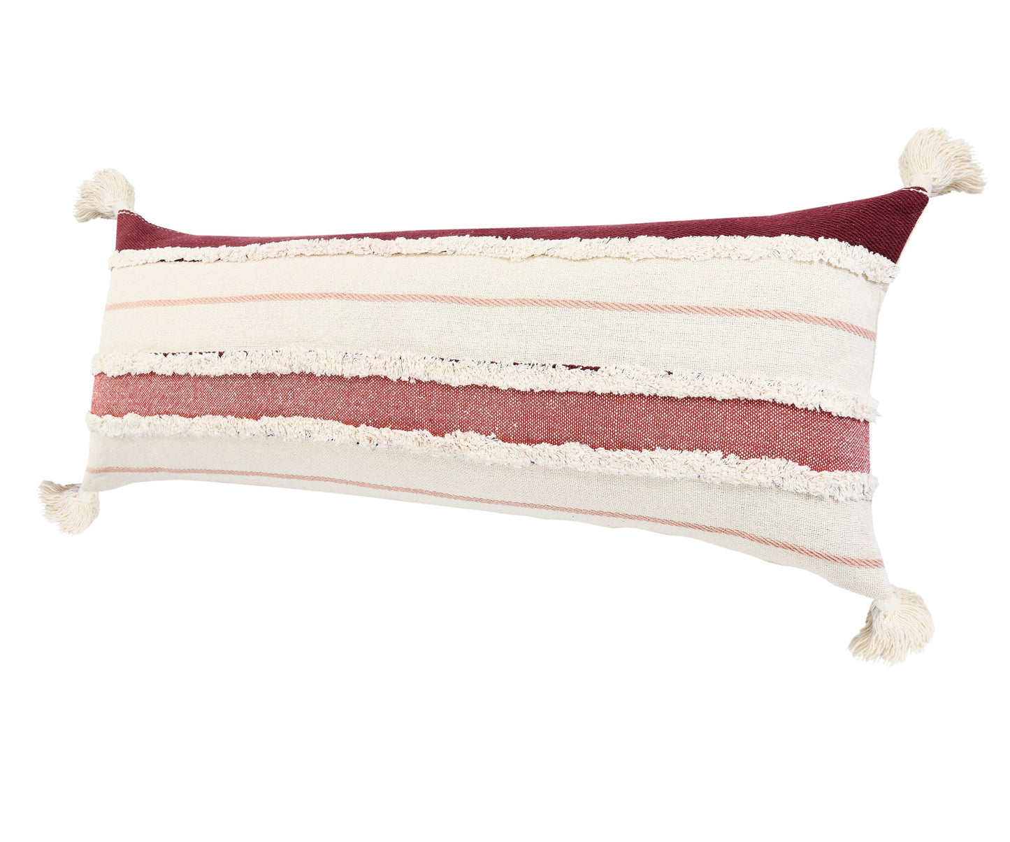 14" X 36" Red And Off-White 100% Cotton Striped Zippered Pillow-2