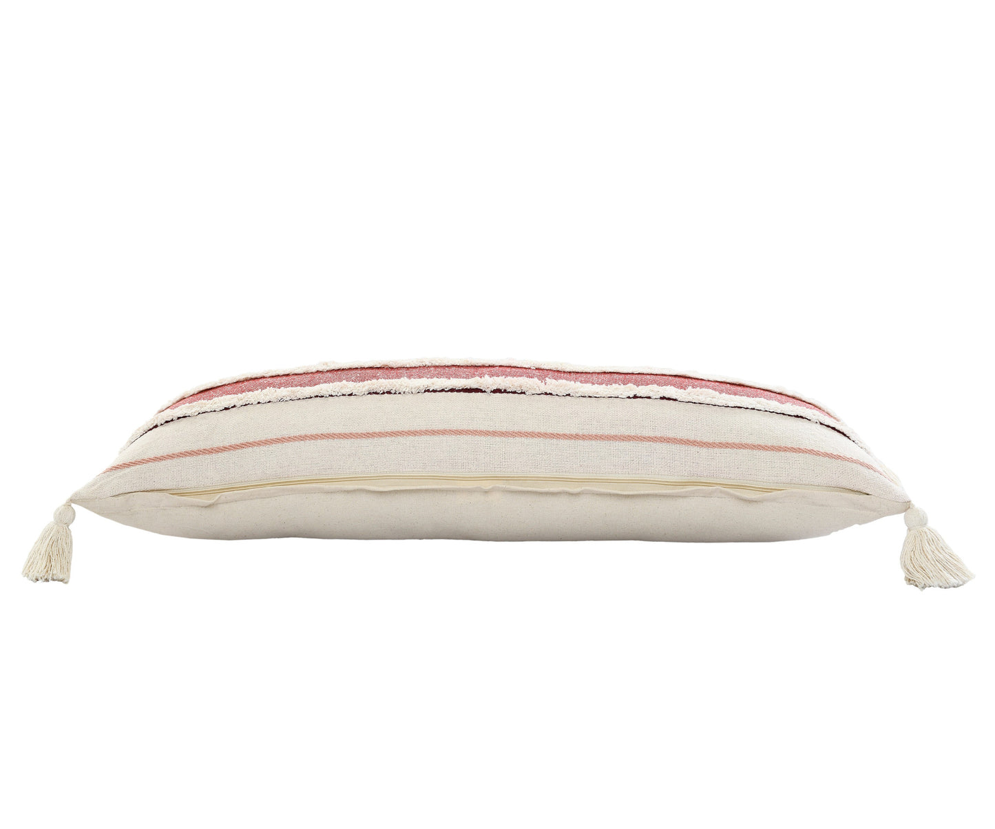14" X 36" Red And Off-White 100% Cotton Striped Zippered Pillow-3