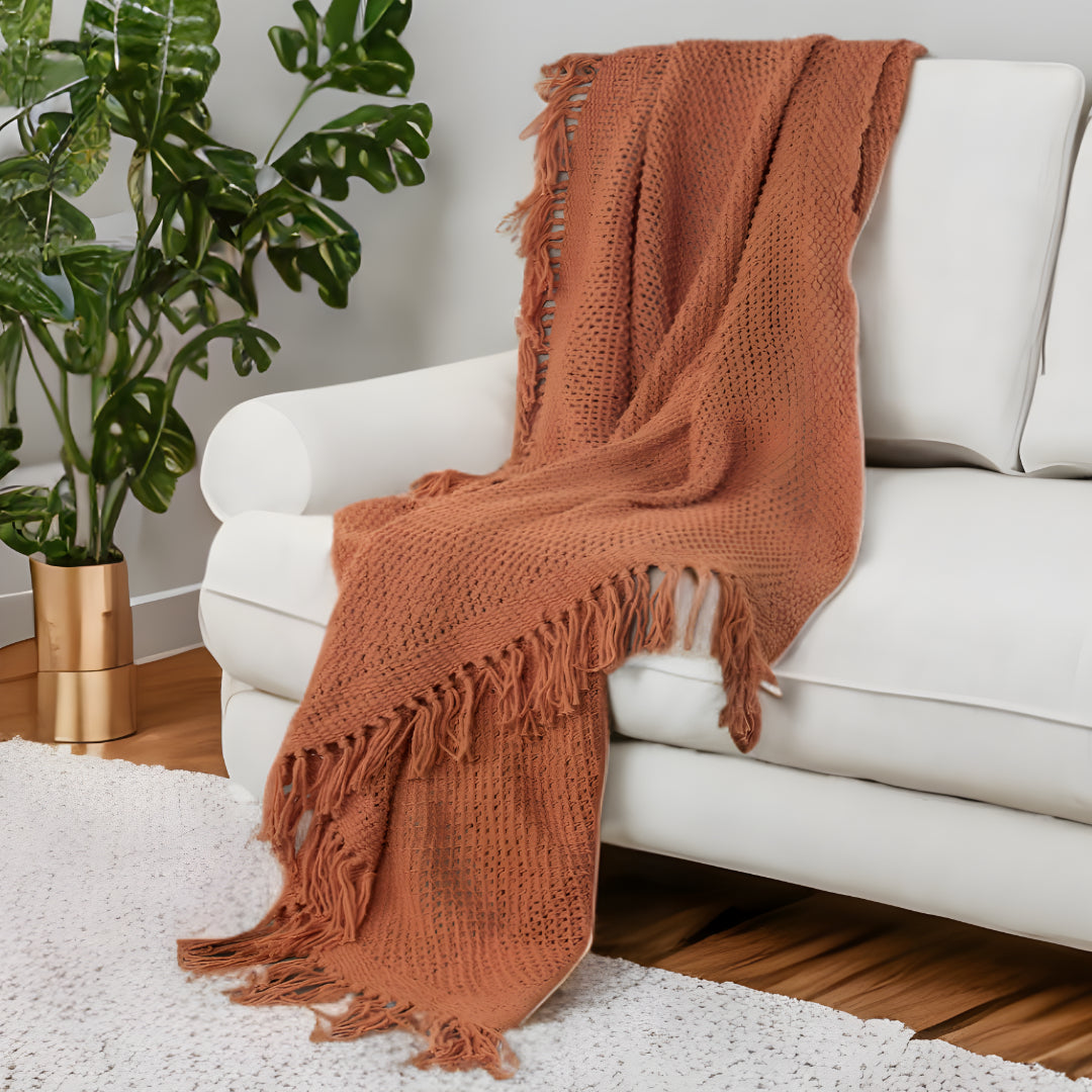 Orange Woven 100% Cotton Throw Blanket-0