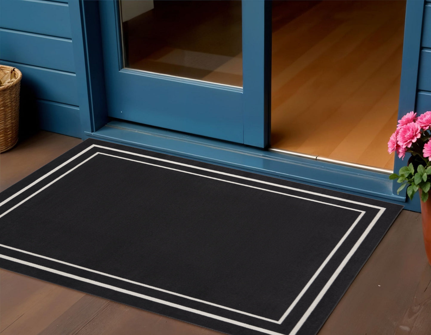 3' X 5' Black And Ivory Indoor Outdoor Area Rug-0