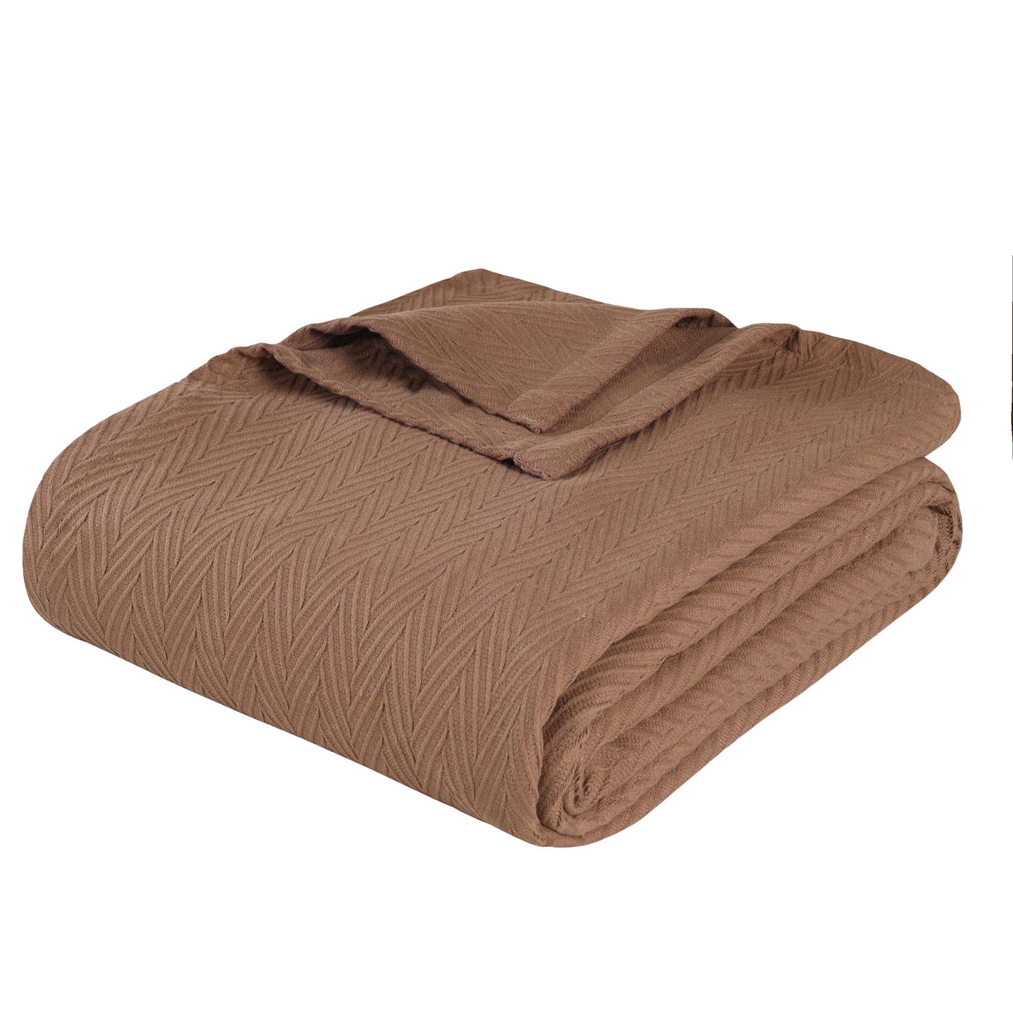 Queen Taupe Cotton Woven Chevron Blanket-0