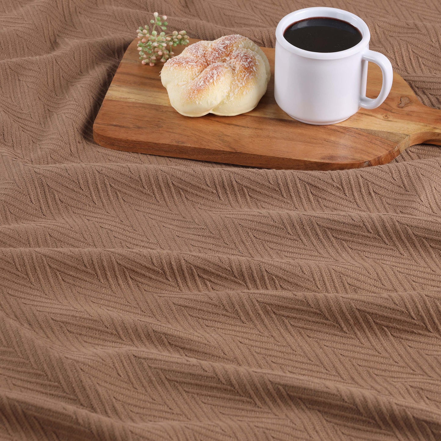 Queen Taupe Cotton Woven Chevron Blanket-6