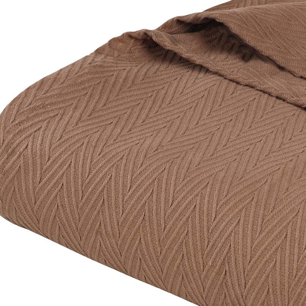 Queen Taupe Cotton Woven Chevron Blanket-4