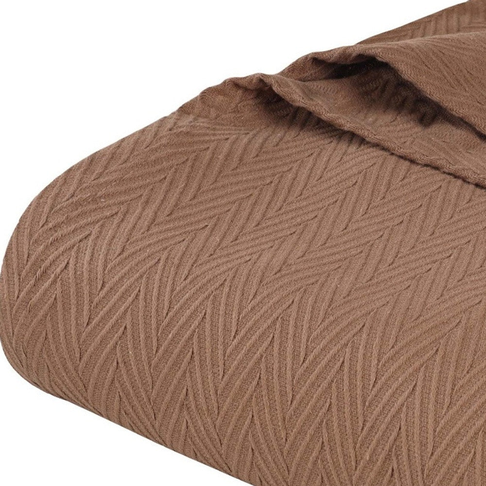 Queen Taupe Cotton Woven Chevron Blanket-3