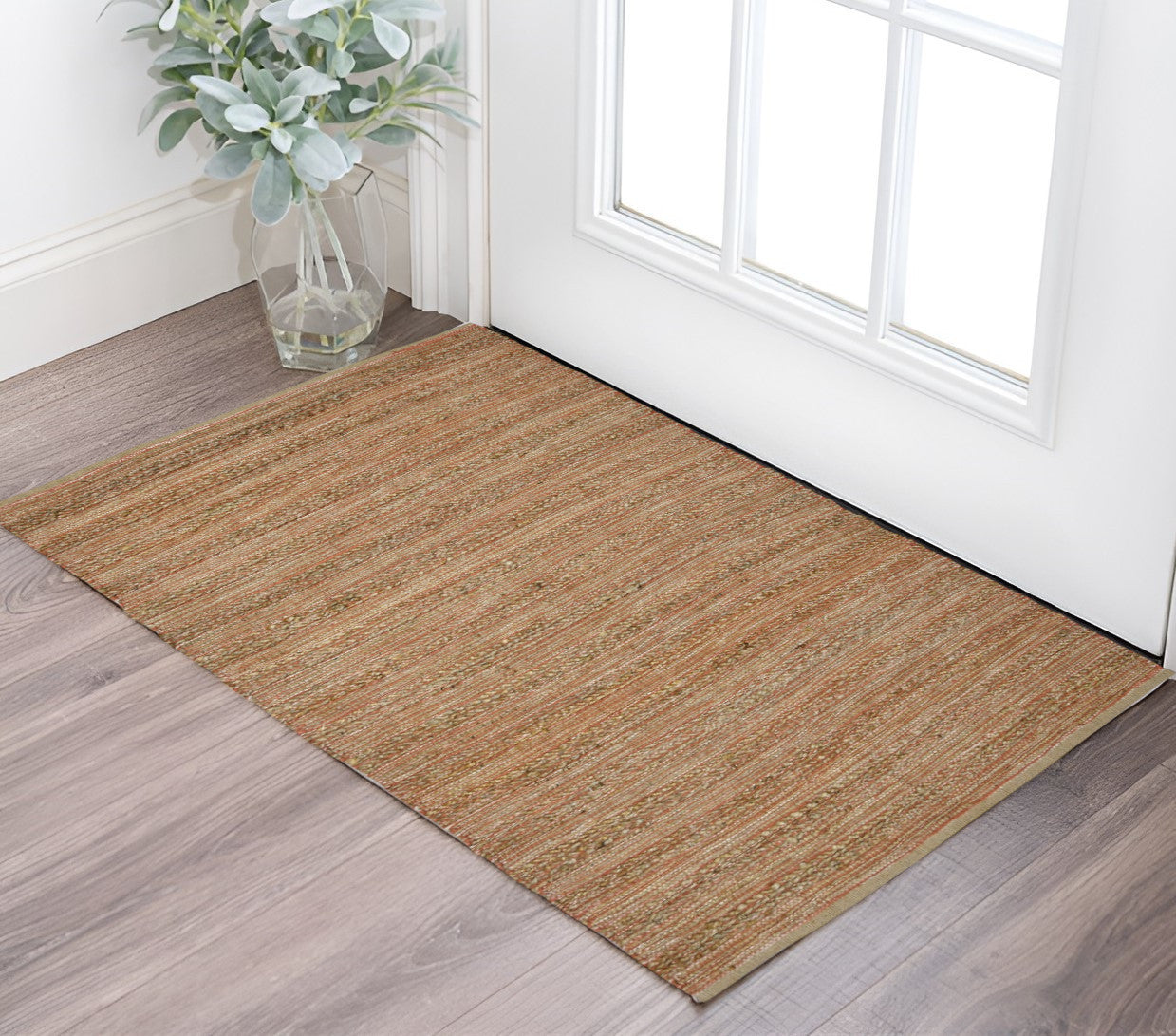 2' X 3' Brown And Brick Red Jute Striped Flatweave Handmade Area Rug-0