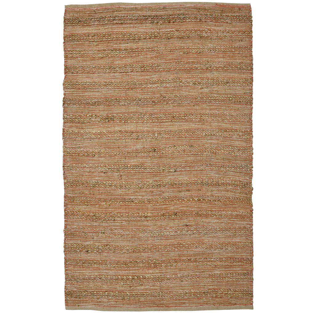2' X 3' Brown And Brick Red Jute Striped Flatweave Handmade Area Rug-1