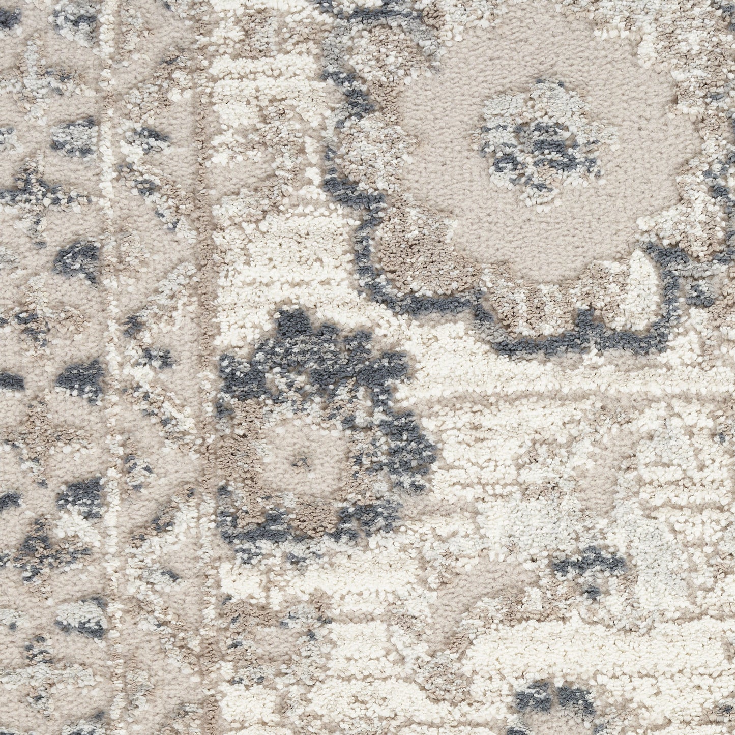 5' Ivory Floral Power Loom Worn Faded Round Rug-7