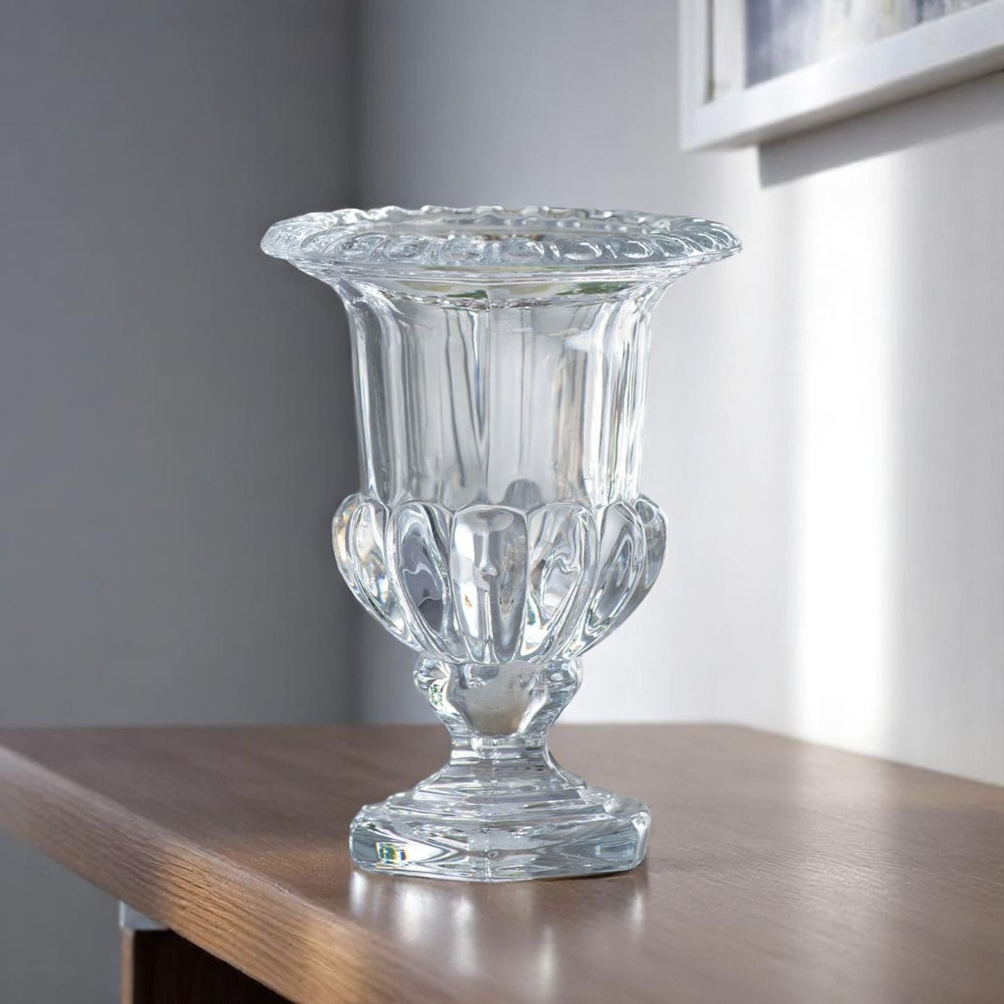 Set of Two Clear Glass Urn Table Vases-1